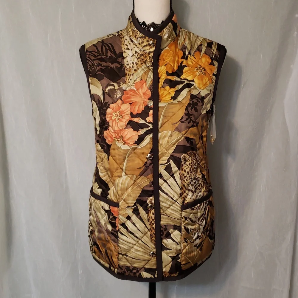 Rare fund Salvatore Ferragamo Floral and Animal Print Vest - Brown and Orange - Picture 1 of 16